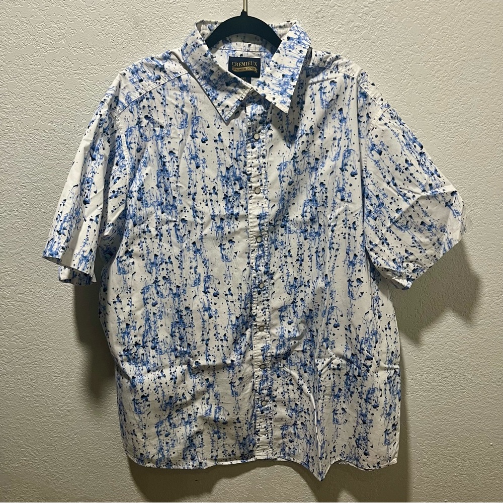 Cremieux Premium Denim Blue/White Splatter Print Snap Button Front Shirt